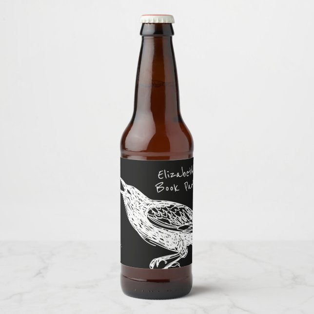 Hand-Drawn, Raven Beer Bottle Label (Front)