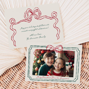 Hand Drawn Red and Green Bow Frame Holiday Card