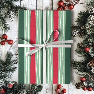 Hand Drawn Red and Green Striped Holiday Wrapping Paper