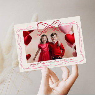 Hand Drawn Red and Pink Bow Frame Valentines Day Holiday Card
