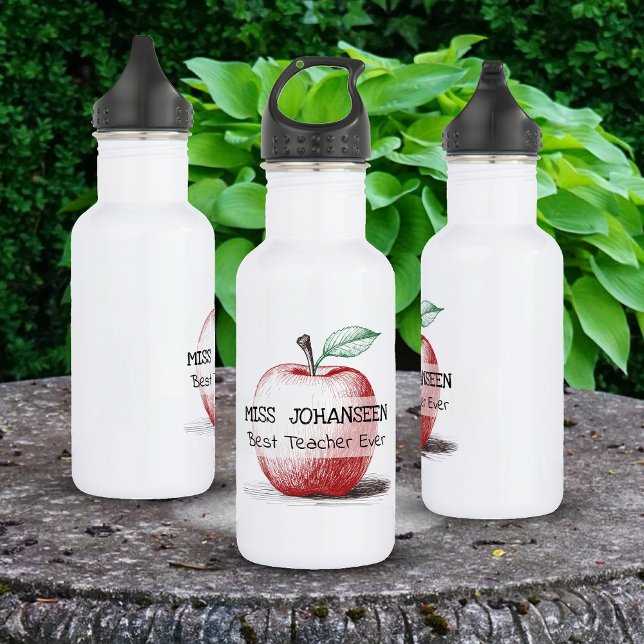 Hand Drawn Red Apple Cute & Fun Best Teacher Ever  532 Ml Water Bottle (Creator Uploaded)