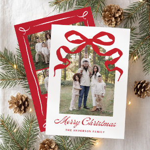 Hand-Drawn Red Bow Christmas Arch Photo Holiday Card