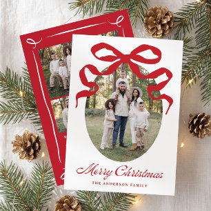 Hand-Drawn Red Bow Merry Christmas Photo Holiday Card