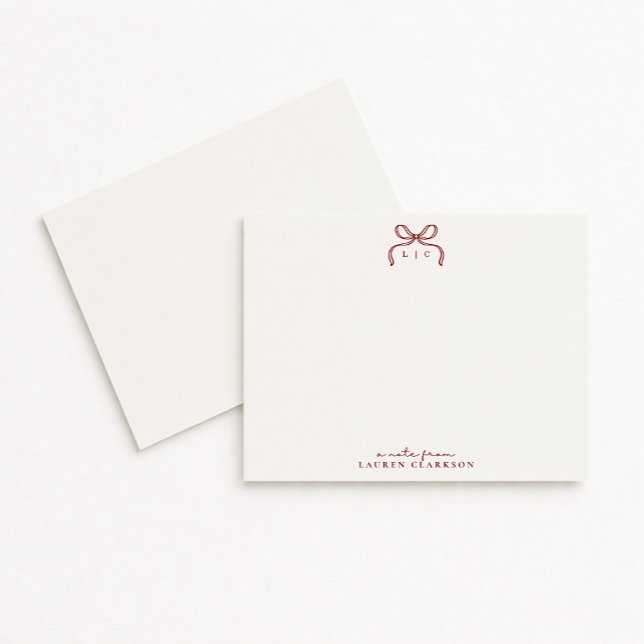 Hand Drawn Red Bow Monogram Note Card (Creator Uploaded)