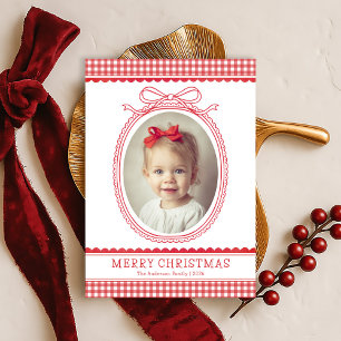 Hand-Drawn Red Bow Ribbon Christmas Holiday Photo Card