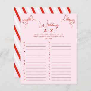 Hand Drawn Red Bow Wedding A-Z Bridal Shower Game