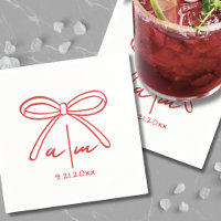 Hand Drawn Red Bow Wedding Monogram Napkins