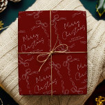 Hand Drawn Red Bow Whimsical Unique Christmas Wrapping Paper<br><div class="desc">Create unique holiday gift wrap with this Whimsical Christmas Gift Wrapping Paper Design. Featuring hand drawn bow and ribbon illustrations,  simple layout,  handwritten calligraphy fonts in a seasonal red & white aesthetic. Add your custom name or text and make elegant holiday packaging paper for the festive season.</div>