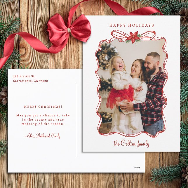Hand-Drawn Red Christmas Photo Frame Holiday Postcard (Creator Uploaded)