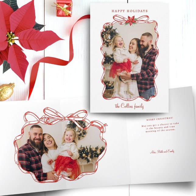 Hand-Drawn Red Christmas Photo Frame Tri-Fold Card (Creator Uploaded)