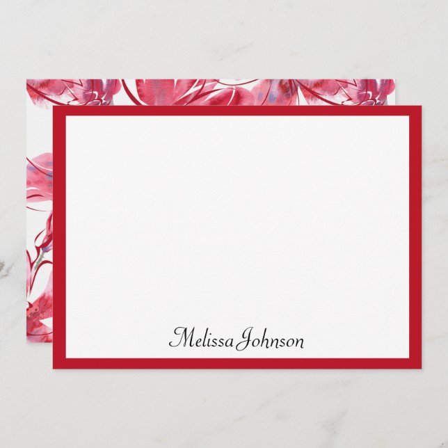 Hand Drawn Red Floral Personalised Card (Front/Back)