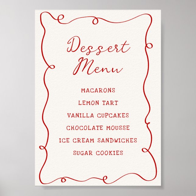 Hand Drawn Red Frame Dessert Menu Poster (Front)