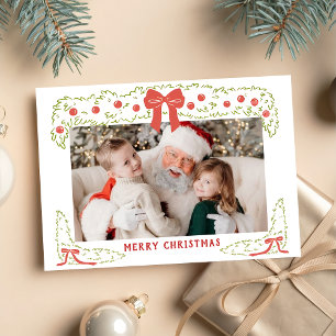 Hand Drawn Red Green Bow Christmas Holiday Card