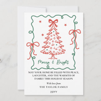 Hand Drawn Red Green Bows Frame Christmas Holiday Card