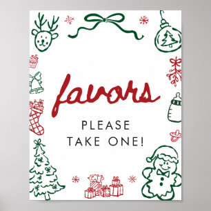 Hand Drawn Red Green Winter Christmas Favours Sign