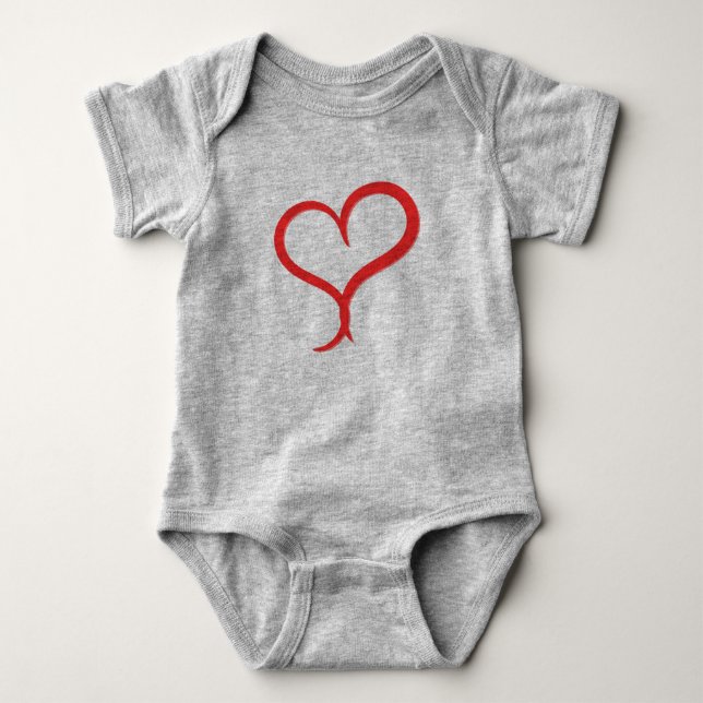 Hand-Drawn Red Heart Baby Bodysuit - (Front)
