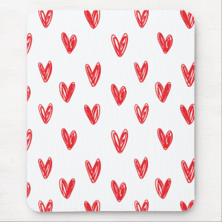 Hand Drawn Red Hearts Pattern – Minimal Valentine Mouse Pad