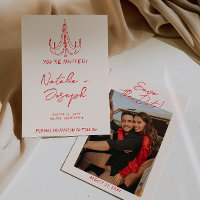 Hand Drawn Red Old Money Retro Photo Wedding
