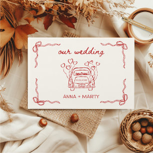 Hand-drawn Red Retro Bows Wedding Car Unique Guest Book