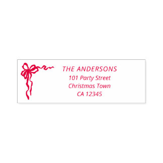 Hand Drawn Red Ribbon Bow Return Address Label  Self-inking Stamp