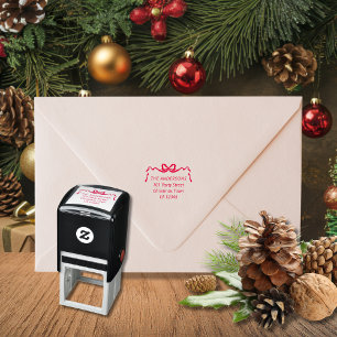 Hand Drawn Red Ribbon Bow Return Address  Self-inking Stamp