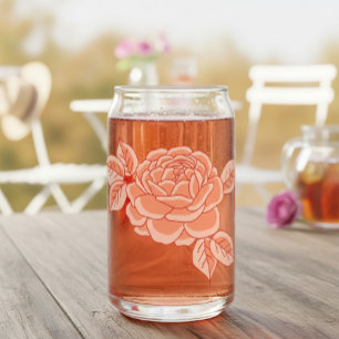 Hand-Drawn Red Rose Can Glass
