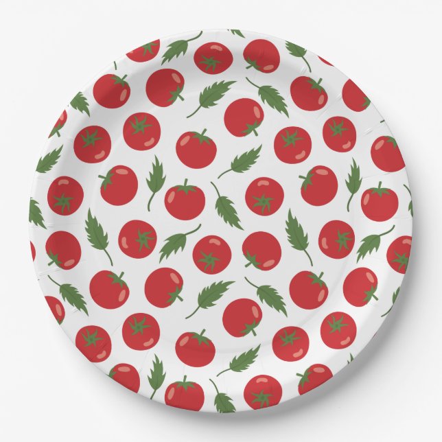 Hand Drawn Red Tomato Pattern Paper Plate (Front)