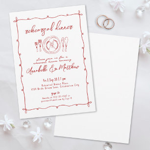 Hand Drawn Red Wedding Rehearsal Dinner Invitation