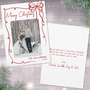 Hand Drawn Red Whimsical Photo Christmas Holiday Card