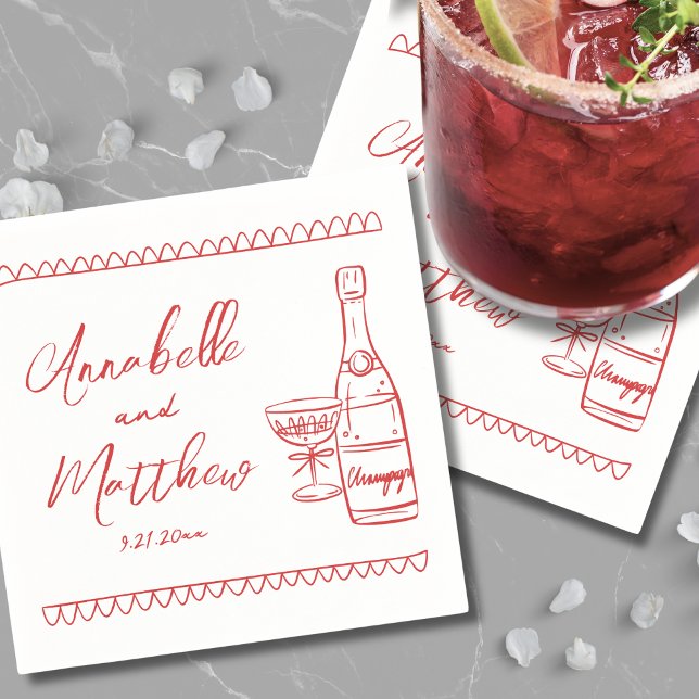 Hand Drawn Red Whimsical Wedding Napkin (Hand Drawn Red Whimsical Wedding Napkins)