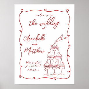 Hand Drawn Red Whimsical Wedding Welcome Sign