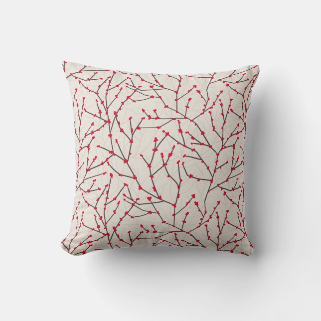 Hand-drawn Red Winterberry Branches Holiday Cushion (Front)
