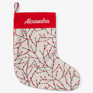 Hand-drawn Red Winterberry Branches  Small Christmas Stocking