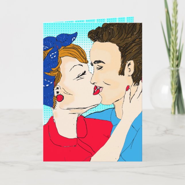 Hand drawn Retro Art Couple's Card (Front)