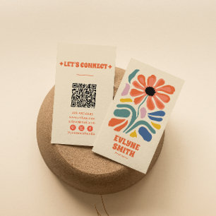 Hand Drawn Retro Colorful QR Code Boho Chic Floral Business Card