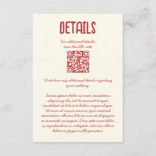 Hand Drawn Retro Colourful Red Wedding Details QR Enclosure Card