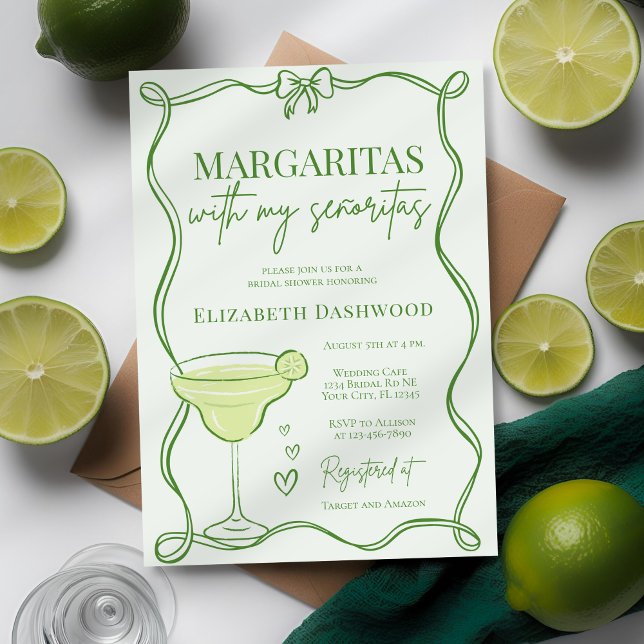 Hand Drawn Retro Margaritas Cocktail Bridal Shower Invitation (Creator Uploaded)