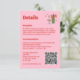 Hand Drawn Retro Pink QR Code Wedding Information Enclosure Card