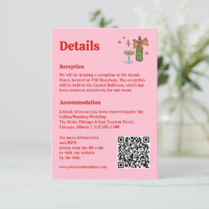 Hand Drawn Retro Pink QR Code Wedding Information  Enclosure Card