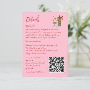 Hand drawn retro pink QR code wedding information  Enclosure Card