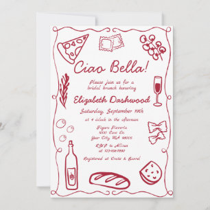 Hand Drawn Retro Red Italian Casual Bridal Brunch Invitation