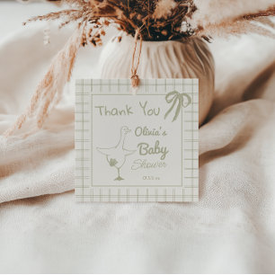 Hand Drawn Retro Silly Goose Ribbon Baby Shower Favour Tags