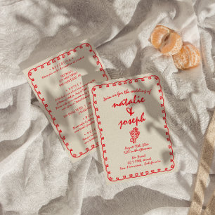 Hand Drawn Retro Unique Quirky All In One Wedding  Invitation