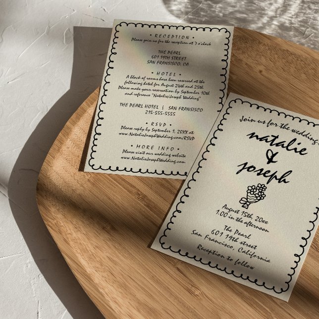 Hand Drawn Retro Unique Quirky All In One Wedding Invitation (Creator Uploaded)
