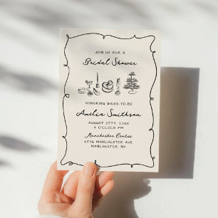 Hand Drawn Retro Whimsical & Chic Bridal Shower Invitation