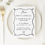 Hand Drawn Ribbon & Bow Black & White Wedding Menu<br><div class="desc">Hand Drawn Ribbon & Bow Black & White Wedding Menu with handwritten style font.</div>
