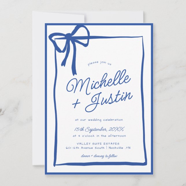 Hand Drawn Ribbon Bow  Wedding Invitation (Front)