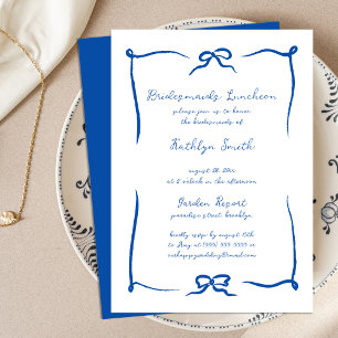 Hand Drawn Ribbon French Blue Bridesmaids Luncheon Invitation