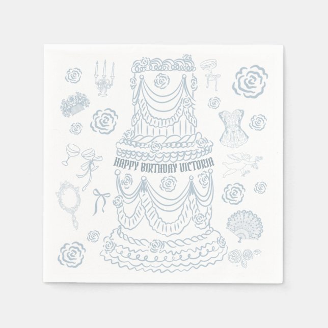 Hand Drawn Rococo Soft Renaissance Coquette Party Napkin (Front)