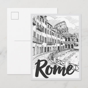 Hand drawn Rome Italy Scene Landmark Postcard